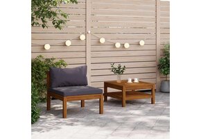 vidaXL Loungeset 2-delig Acaciahout met Donkergrijze Kussens - 65% Korting!