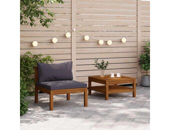 vidaXL Loungeset 2-delig Acaciahout met Donkergrijze Kussens - 65% Korting!