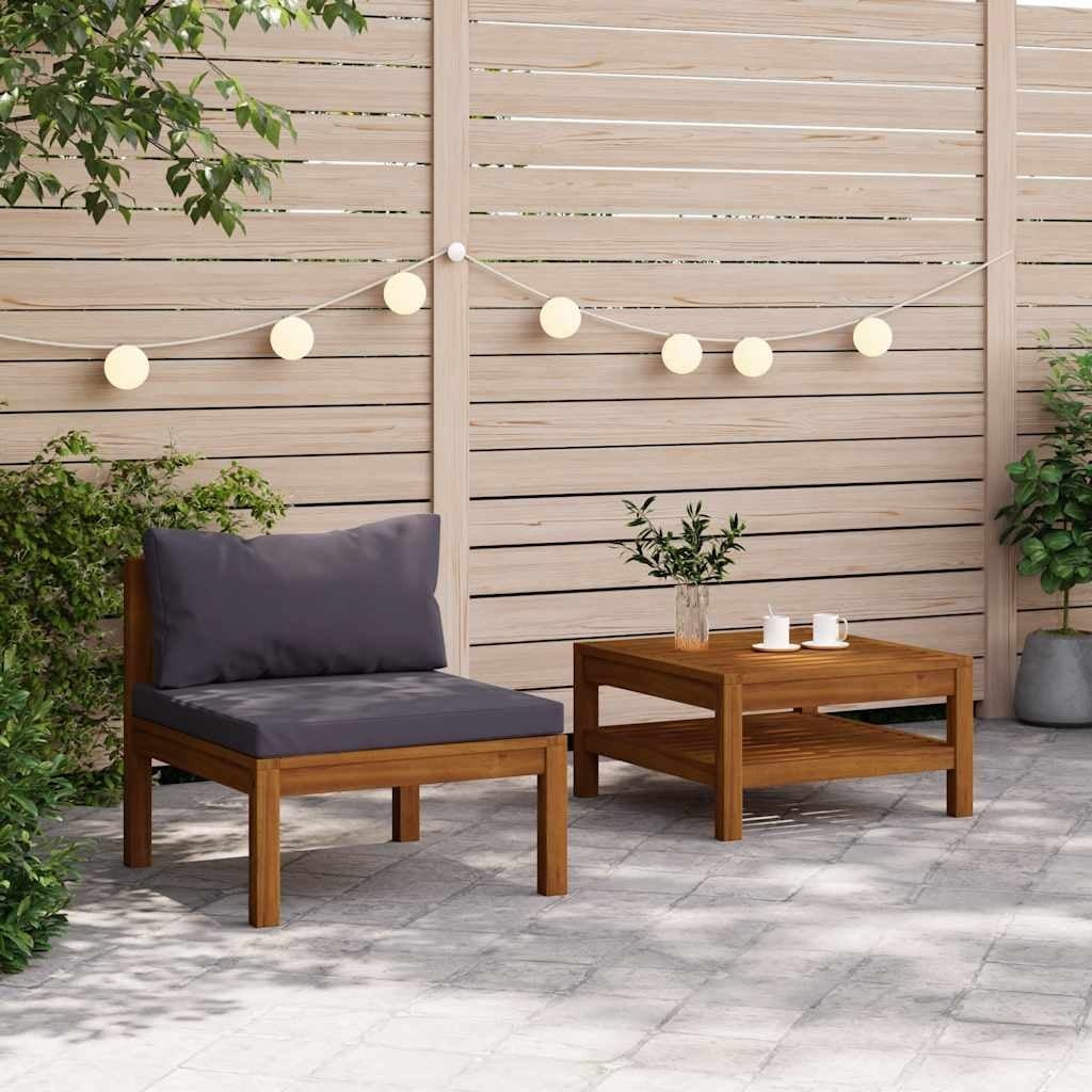vidaXL Loungeset 2-delig Acaciahout met Donkergrijze Kussens - 65% Korting!