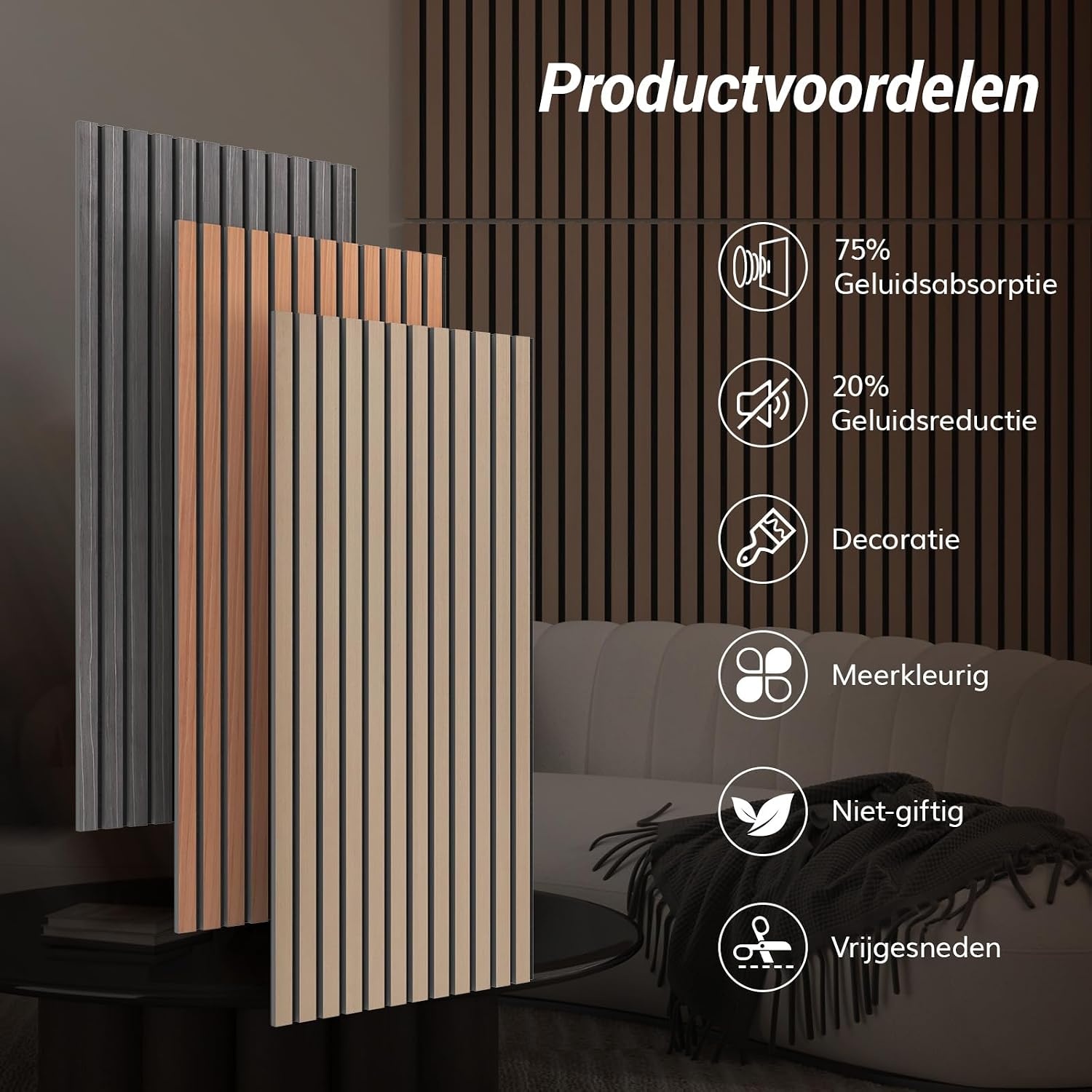 TONOR 2 Stks Houten Geluiddichte Panelen, 120 x 60 cm, 3D Decoratief Akoestisch Paneel, Geluidsisolator, Lamellenpanelen aan de Wand voor Woonkamer, Studio, Opnameruimte, Rozenhout Oranje