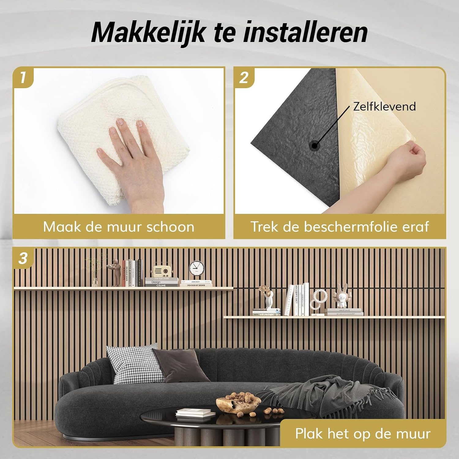 TONOR 2 Stks Houten Geluiddichte Panelen, 120 x 60 cm, 3D Decoratief Akoestisch Paneel, Geluidsisolator, Lamellenpanelen aan de Wand voor Woonkamer, Studio, Opnameruimte, Rozenhout Oranje