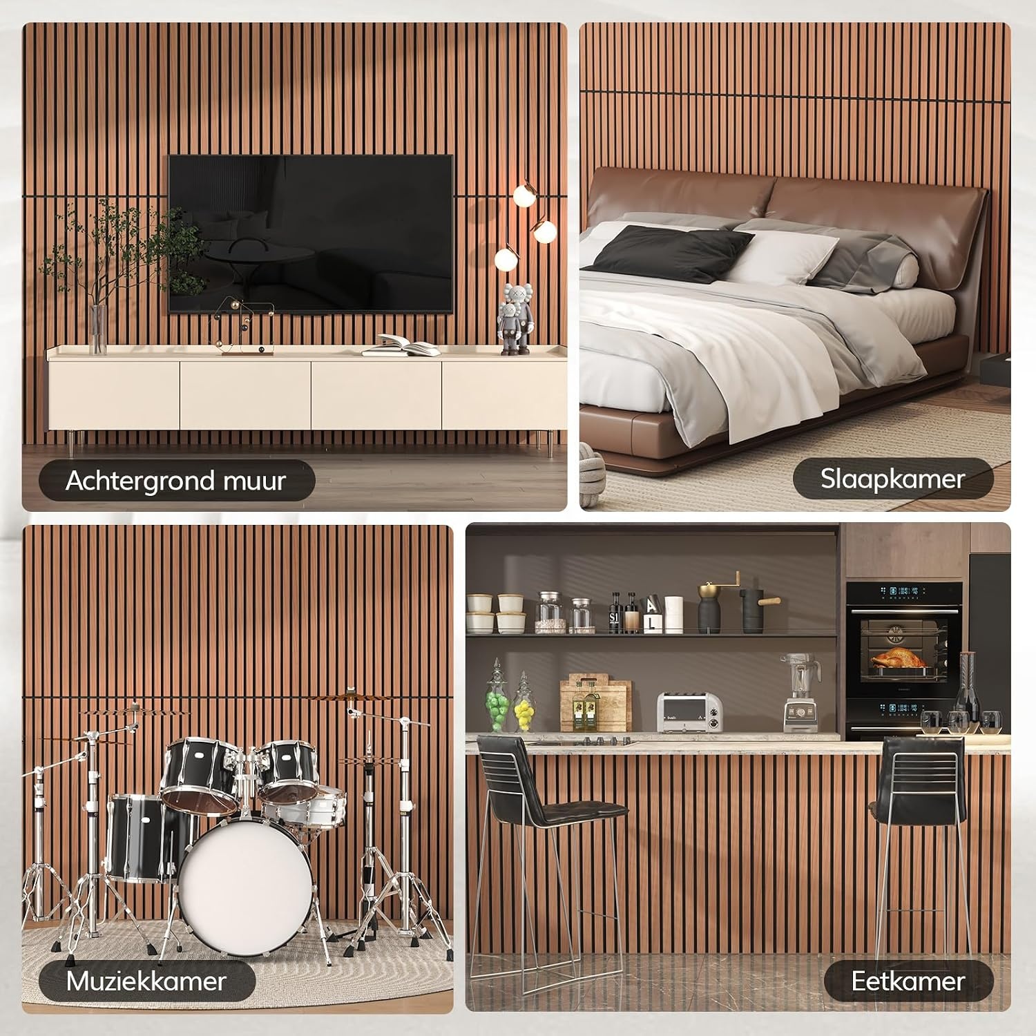 TONOR 2 Stks Houten Geluiddichte Panelen, 120 x 60 cm, 3D Decoratief Akoestisch Paneel, Geluidsisolator, Lamellenpanelen aan de Wand voor Woonkamer, Studio, Opnameruimte, Rozenhout Oranje