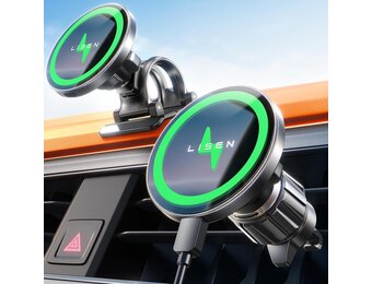 LISEN Magsafe Car Mount 15 W Telefoonhouder Auto met Inductieve Snellaadfunctie, Car Phone Holder compatibel met MagSafe Fast Wireless Charger voor iPhone 15 14 13/iPad/Samsung/Xiaomi