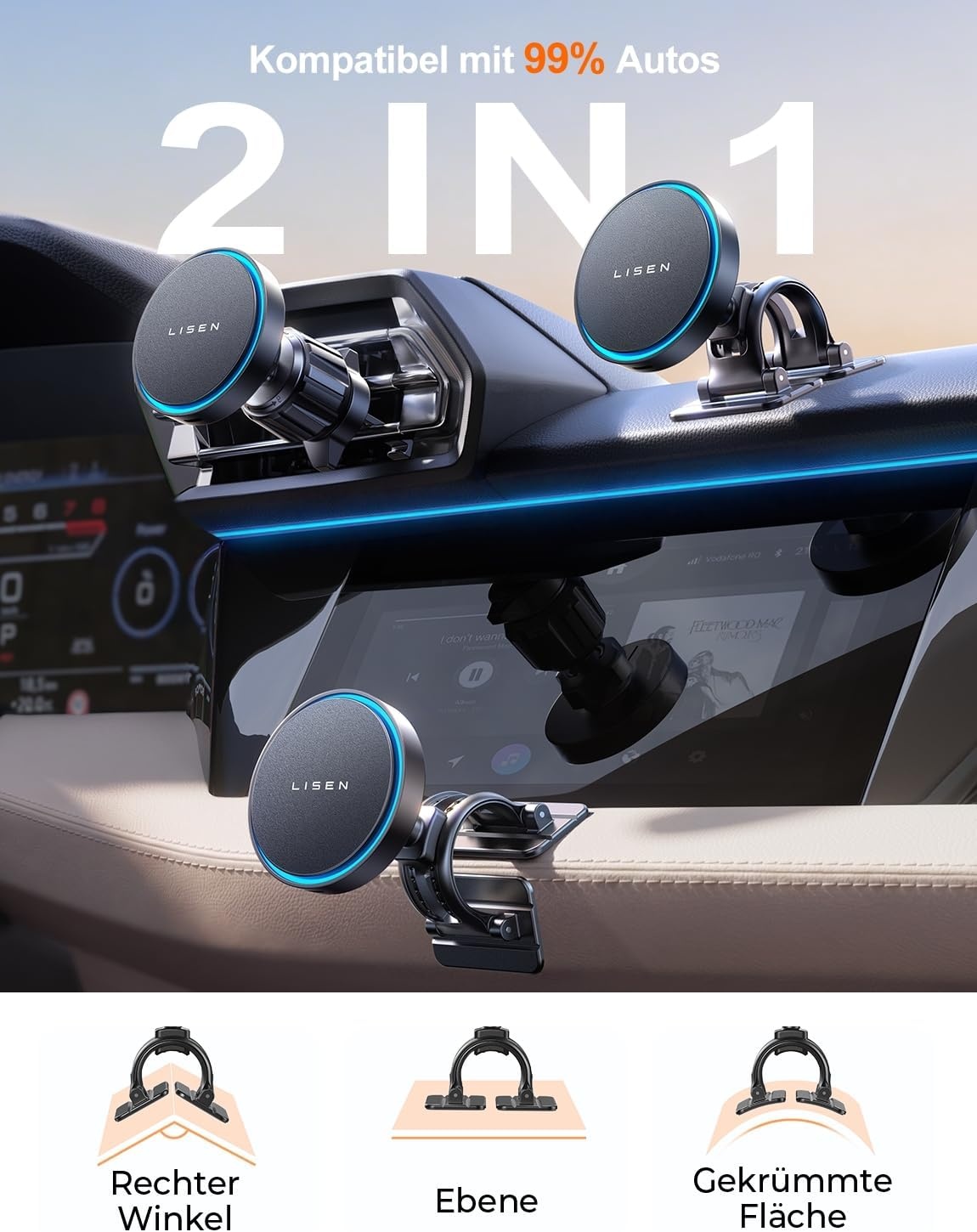 LISEN Magsafe Car Mount 15 W Telefoonhouder Auto met Inductieve Snellaadfunctie, Car Phone Holder compatibel met MagSafe Fast Wireless Charger voor iPhone 15 14 13/iPad/Samsung/Xiaomi