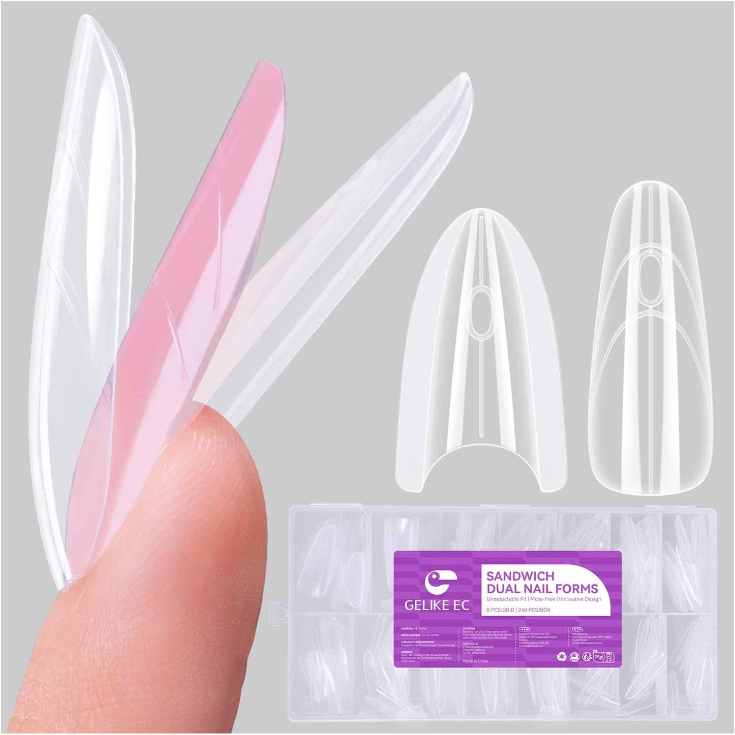 Dubbele Nagelvormen voor Gel: Sandwich Design, 240 Stuks, 15 Maten (57% Korting)