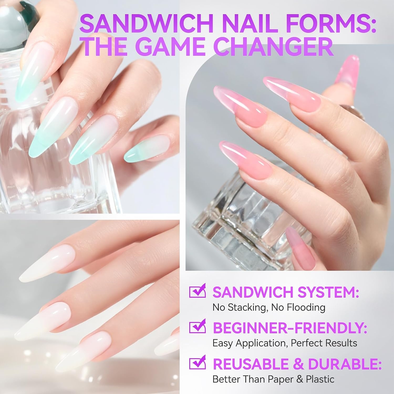 Dubbele Nagelvormen voor Gel: Sandwich Design, 240 Stuks, 15 Maten (57% Korting)