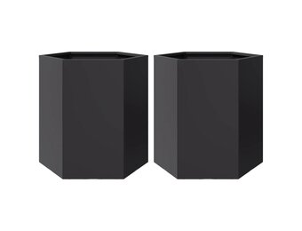 2x Zeshoekige Plantenbakken Staal Zwart 46x40x45 cm - 34% Korting