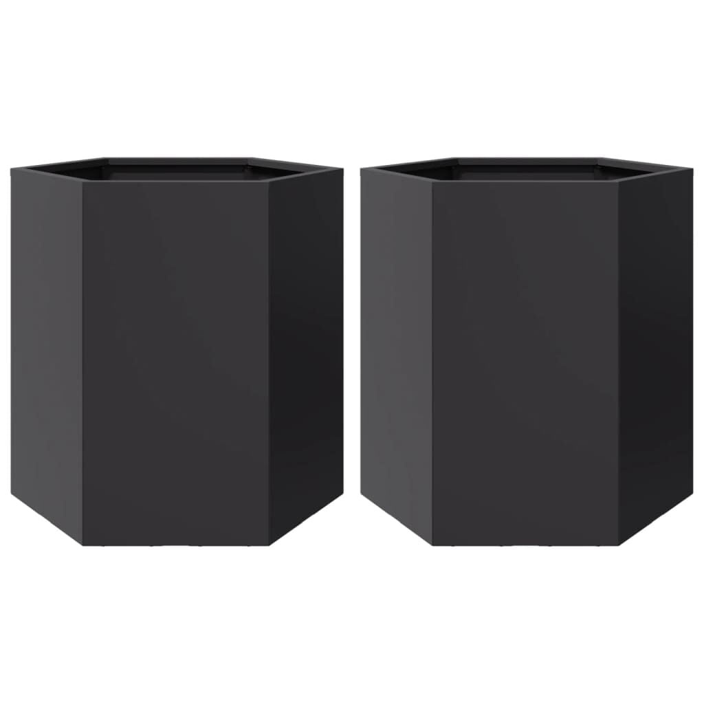 Zeshoekige Plantenbakken van Staal (2 stuks) - Zwart - 53% Korting