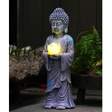 Grijze Staande Boeddha met Zonne-LED Lotus - 37 cm - 29% Korting