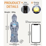 Grijze Staande Boeddha met Zonne-LED Lotus - 37 cm - 29% Korting