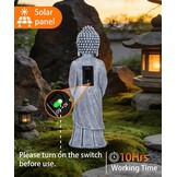 Grijze Staande Boeddha met Zonne-LED Lotus - 37 cm - 29% Korting