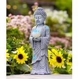 Grijze Staande Boeddha met Zonne-LED Lotus - 37 cm - 29% Korting