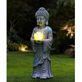 Grijze Staande Boeddha met Zonne-LED Lotus - 37 cm - 29% Korting