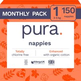 Pura Eco Babyluiers Maat 1 (2-5kg) - 150 stuks met 33% Korting