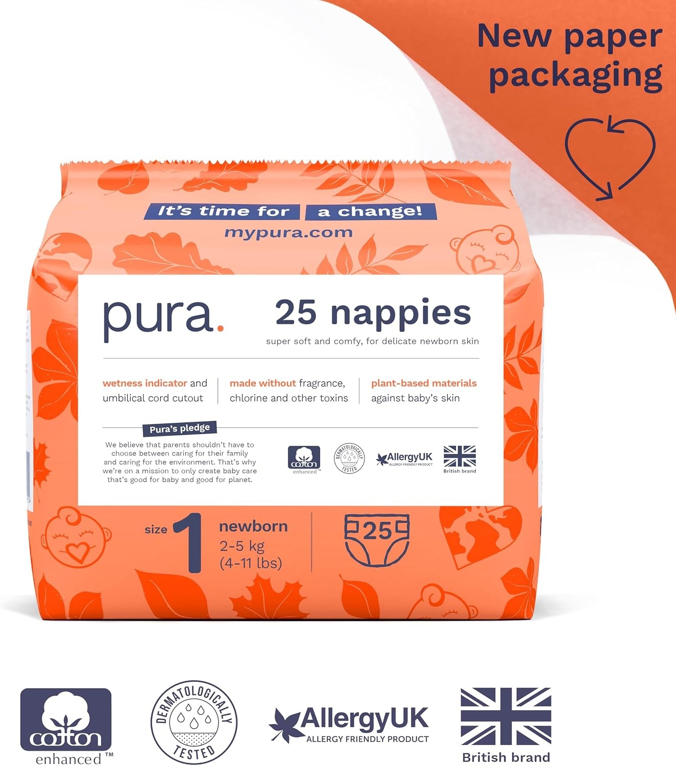 Pura Eco Babyluiers Maat 1 (2-5kg) - 150 stuks met 33% Korting