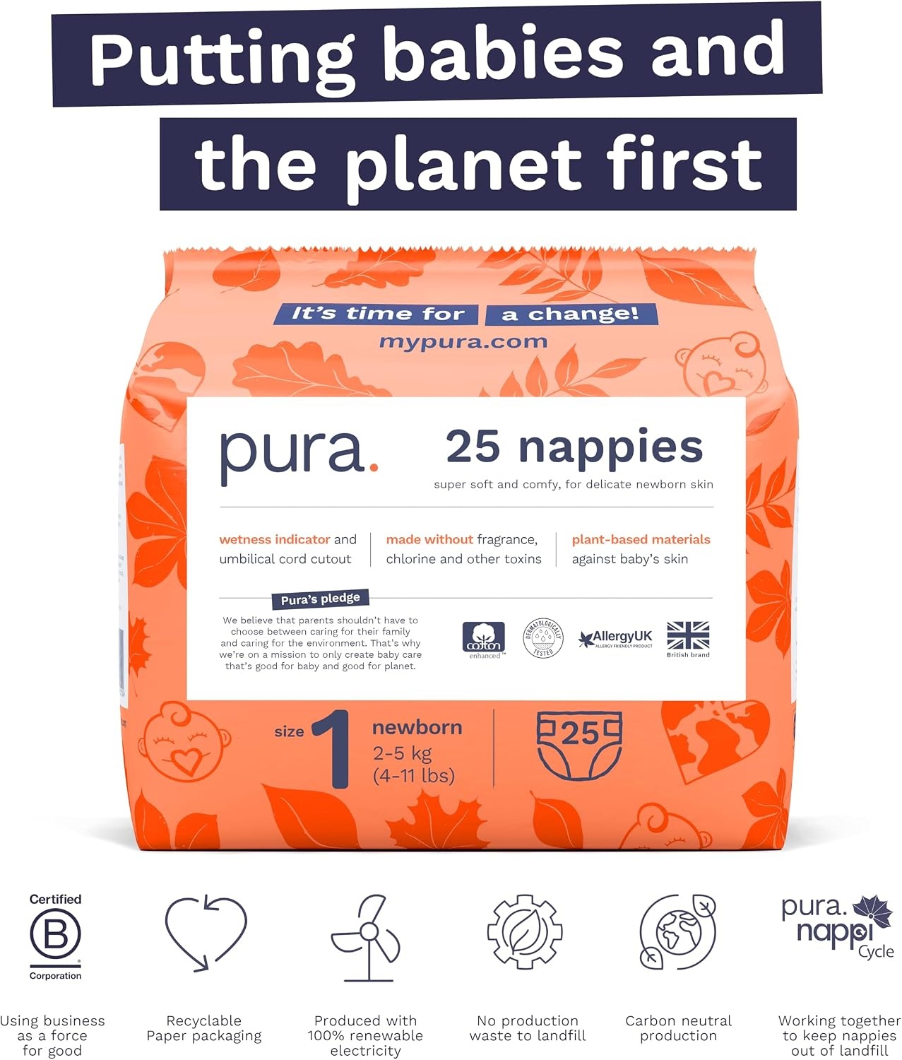 Pura Eco Babyluiers Maat 1 (2-5kg) - 150 stuks met 33% Korting