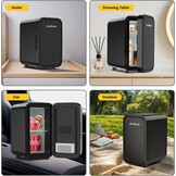 Enventor Minikoelkast 6 liter / 8 blikjes, AC + 12V DC-voeding, draagbare koeler en warmer, kleine koelkast voor slaapkamers, auto, huidverzorging, fruit en dranken, zwart