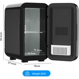 Enventor Minikoelkast 6 liter / 8 blikjes, AC + 12V DC-voeding, draagbare koeler en warmer, kleine koelkast voor slaapkamers, auto, huidverzorging, fruit en dranken, zwart