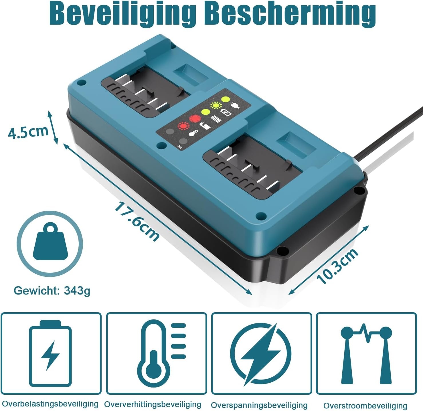KUNLUN Charger for Bosch Professional 18V Li-Ion Battery Double Charger compatible with Bosch 18V GBA System BAT609 BAT610G BAT618G BAT619 BAT621