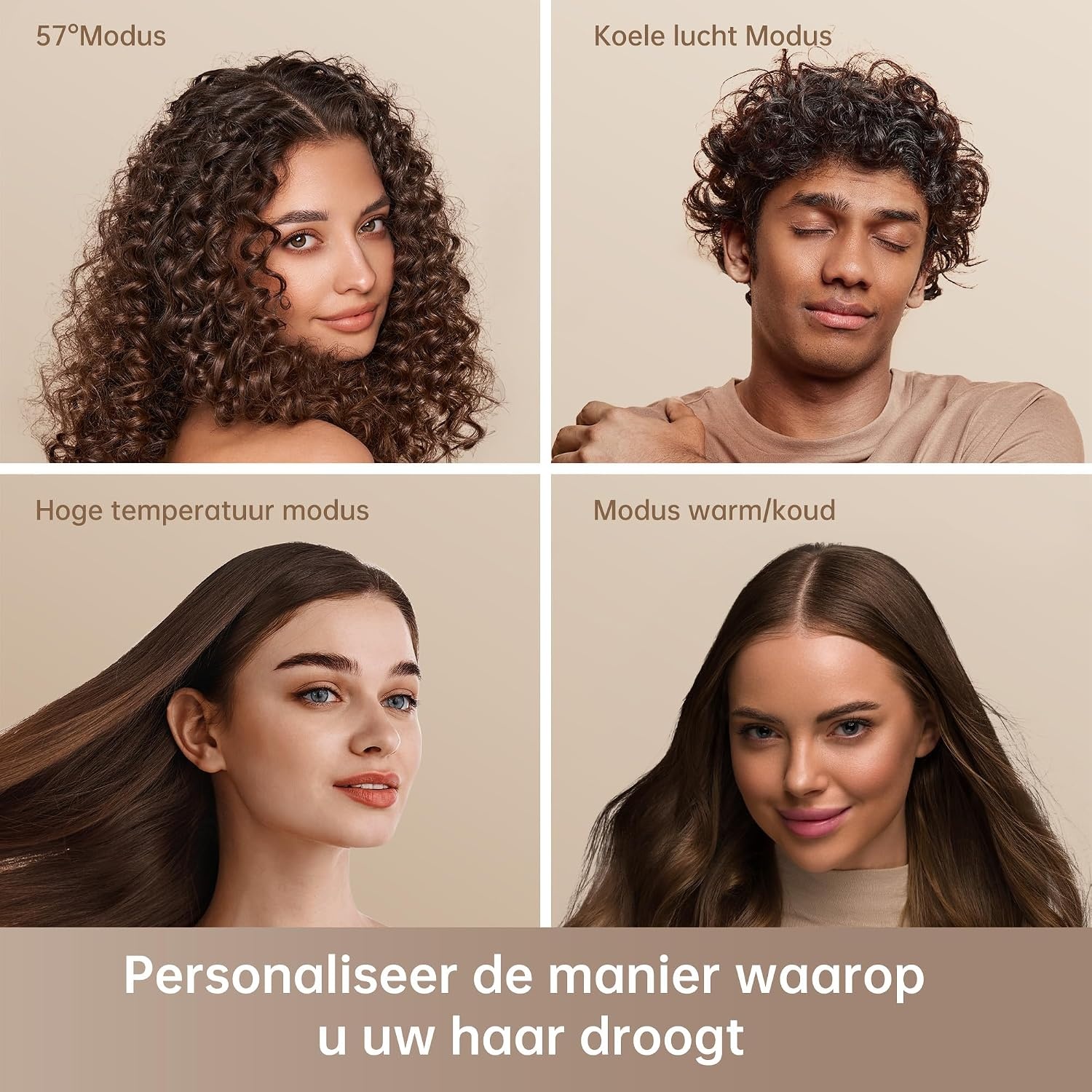 Dreame Hair Glory Combo haardroger, Sneldrogend, 110.000 RPM High-Speed Motor, 70m/s Luchtstroomsnelheid, Krachtige Negatieve Ionen Technologie, Lichtgewicht, Temperatuur- en Luchtsnelheidsregeling