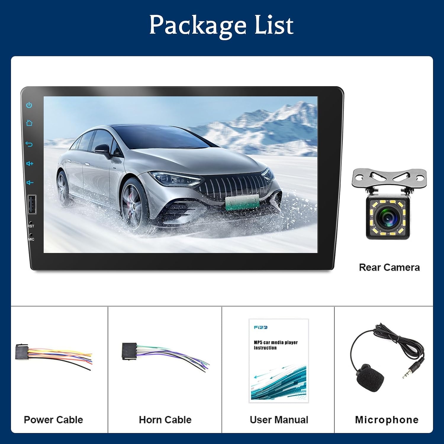 Single Din Car Radio with Carplay & Android Auto, 9 inch Touch Screen Stereo with EQ, Bluetooth, FM Radio,1080P, SWC+Mic+Reverse Camera