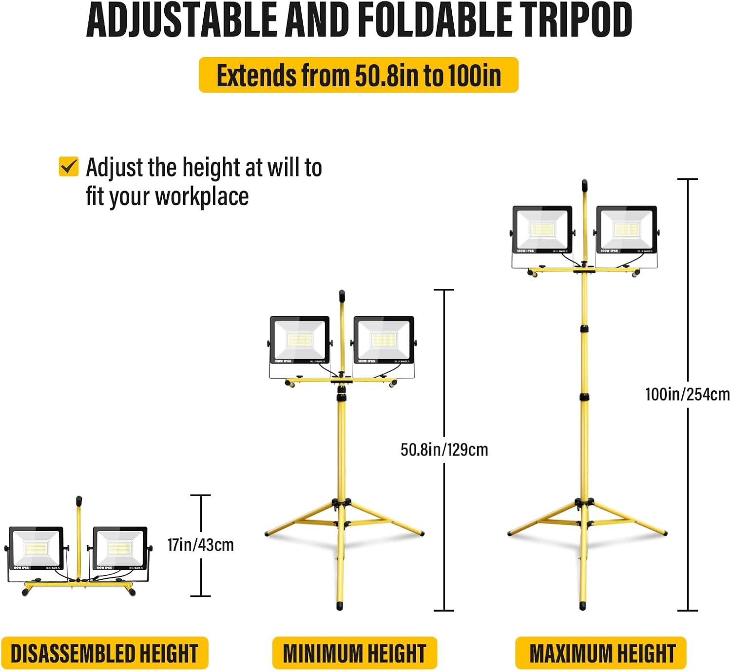 RIGIDON 200W LED Bouwlamp met Telescopisch Statief - 20.000 Lumen