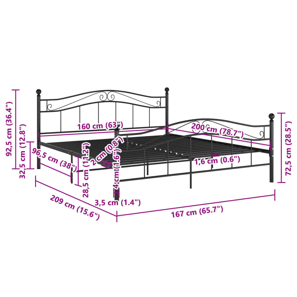 VidaXL Bedframe Metaal Zwart 160x200 cm - 35% Korting