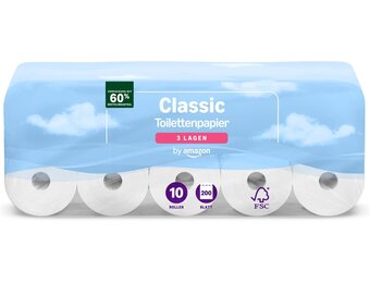 by Amazon Classic Toilettenpapier, 3-lagig, 10 Rollen (10 Rollen, 1er-Pack), 200 Blatt pro Rolle, FSC-zertifiziert - Maat 10 Rolle (1er Pack)