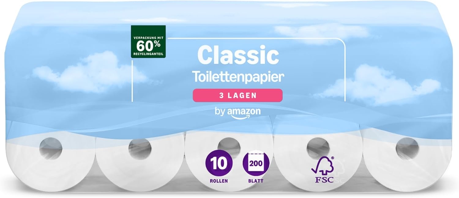 by Amazon Classic Toilettenpapier, 3-lagig, 10 Rollen (10 Rollen, 1er-Pack), 200 Blatt pro Rolle, FSC-zertifiziert - Maat 10 Rolle (1er Pack)