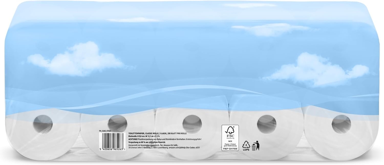 by Amazon Classic Toilettenpapier, 3-lagig, 10 Rollen (10 Rollen, 1er-Pack), 200 Blatt pro Rolle, FSC-zertifiziert - Maat 10 Rolle (1er Pack)