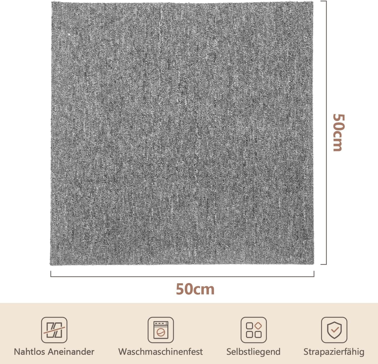 uyoyous Tapijttegels 20 stuks vloerbedekking van naaldvilt zelfklevende tapijttegel duurzame vloerbedekking zelfliggend duurzaam tapijt voor kantoor en bedrijf (50 x 50 cm)