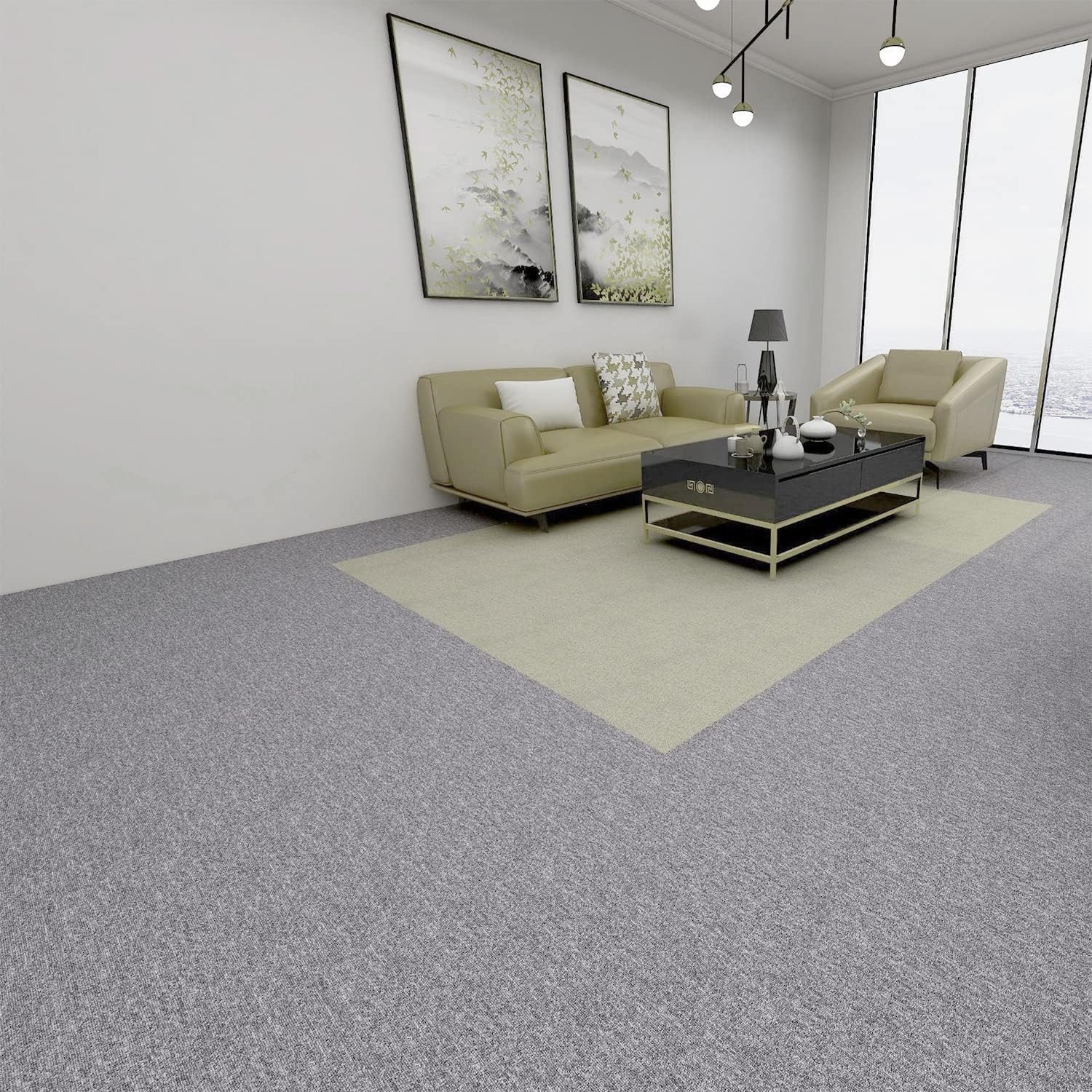 uyoyous Tapijttegels 20 stuks vloerbedekking van naaldvilt zelfklevende tapijttegel duurzame vloerbedekking zelfliggend duurzaam tapijt voor kantoor en bedrijf (50 x 50 cm)
