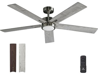 Plafondventilator met stil licht, 132 cm, led-plafondventilator met afstandsbediening en omkeerbare DC-motor, omkeerbaar, voor slaapkamer, zomer, winter, 3 bladen, grijs