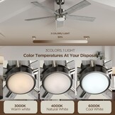 Plafondventilator met stil licht, 132 cm, led-plafondventilator met afstandsbediening en omkeerbare DC-motor, omkeerbaar, voor slaapkamer, zomer, winter, 3 bladen, grijs