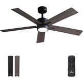 Plafondventilator met stil licht, 132 cm, led-plafondventilator met afstandsbediening en omkeerbare DC-motor, omkeerbaar, voor slaapkamer, zomer, winter, 3 bladen, grijs