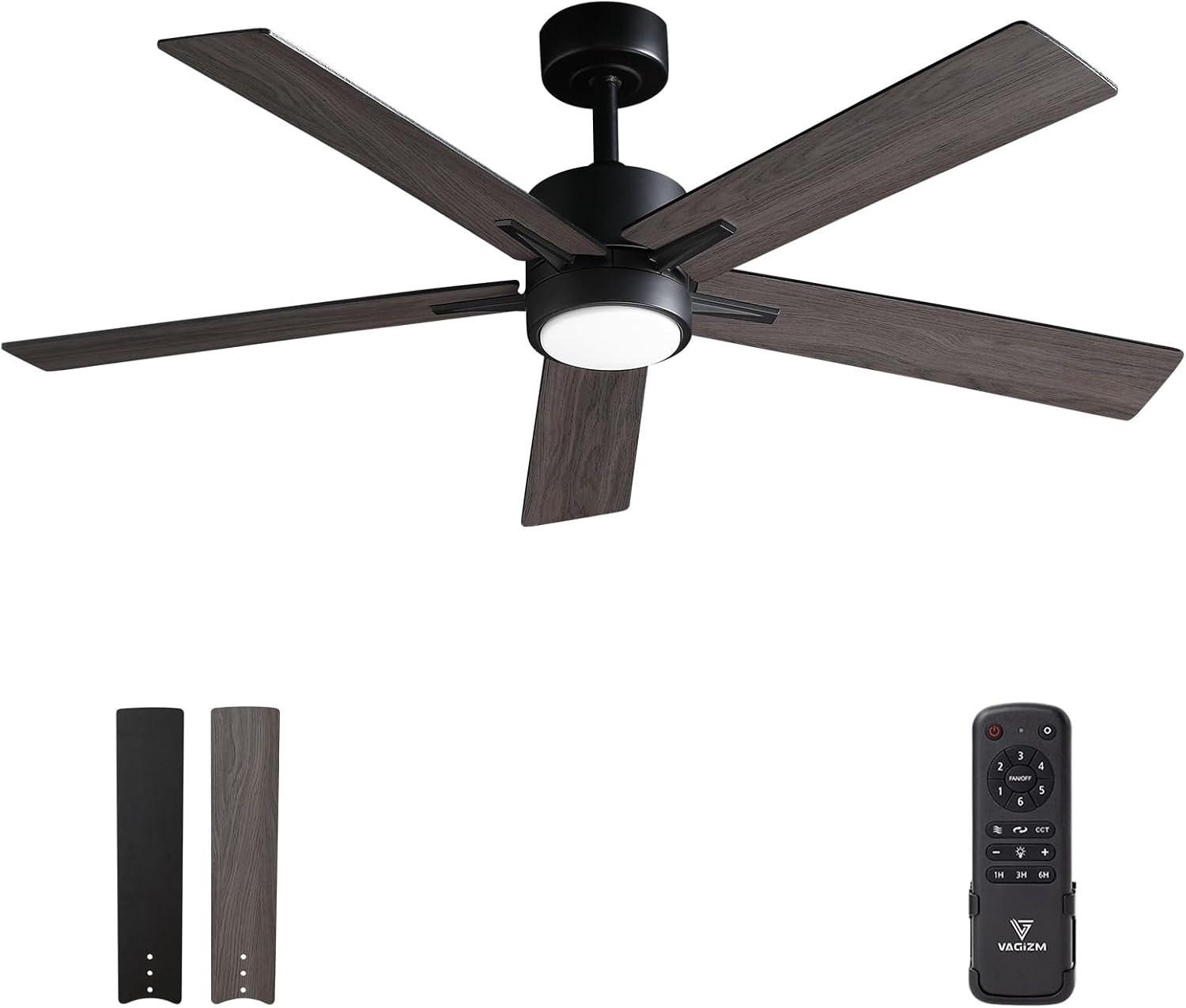 Plafondventilator met stil licht, 132 cm, led-plafondventilator met afstandsbediening en omkeerbare DC-motor, omkeerbaar, voor slaapkamer, zomer, winter, 3 bladen, grijs