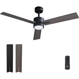 Plafondventilator met stil licht, 132 cm, led-plafondventilator met afstandsbediening en omkeerbare DC-motor, omkeerbaar, voor slaapkamer, zomer, winter, 3 bladen, grijs