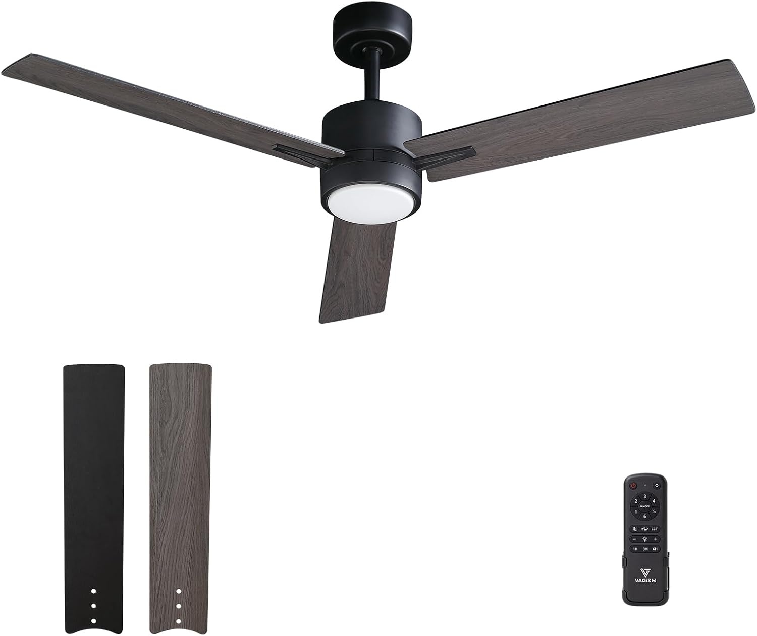 Plafondventilator met stil licht, 132 cm, led-plafondventilator met afstandsbediening en omkeerbare DC-motor, omkeerbaar, voor slaapkamer, zomer, winter, 3 bladen, grijs