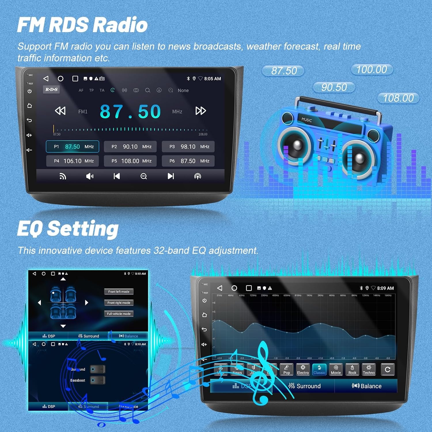 [2G+64G] Android Car Stereo for Mercedes Benz Viano 2004-2011/Vito 2010-2015, 10.1 inch Touch Screen Radio with Wireless Carplay & Android Auto/GPS/WiFi/Bluetooth/EQ/FM RDS Radio