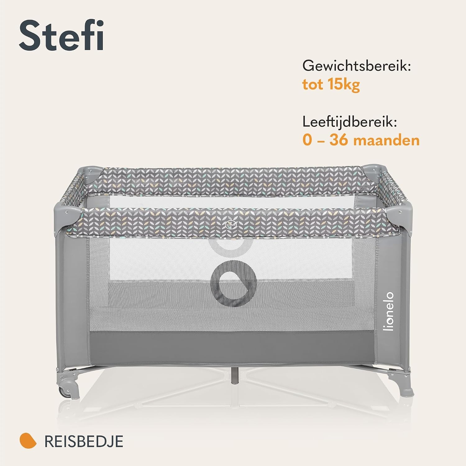 LIONELO Stefi Reisbedje Opvouwbaar Campingbedje met Matras (0–36m tot 15kg), Zij-ingang, Ventilerende Gaaswanden, Wielen met Rem, LockGuard Veiligheid, Compact Inklapbaar met Draagtas, Grijs