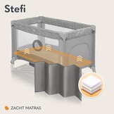LIONELO Stefi Reisbedje Opvouwbaar Campingbedje met Matras (0–36m tot 15kg), Zij-ingang, Ventilerende Gaaswanden, Wielen met Rem, LockGuard Veiligheid, Compact Inklapbaar met Draagtas, Grijs