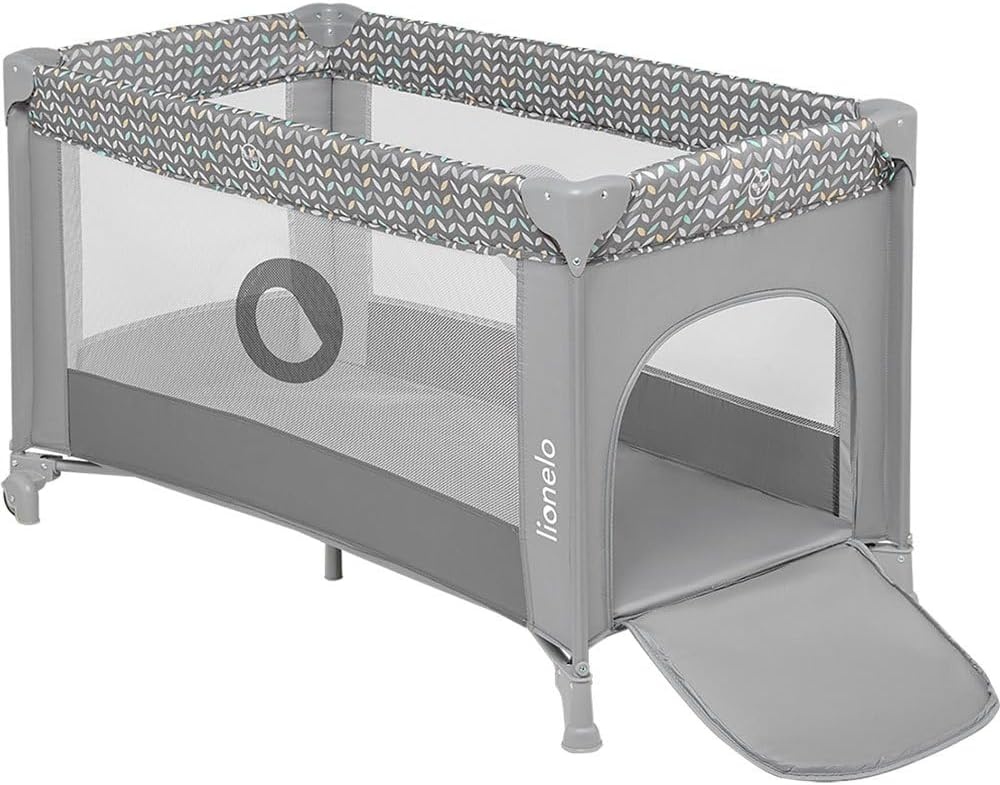 LIONELO Stefi Reisbedje Opvouwbaar Campingbedje met Matras (0–36m tot 15kg), Zij-ingang, Ventilerende Gaaswanden, Wielen met Rem, LockGuard Veiligheid, Compact Inklapbaar met Draagtas, Grijs