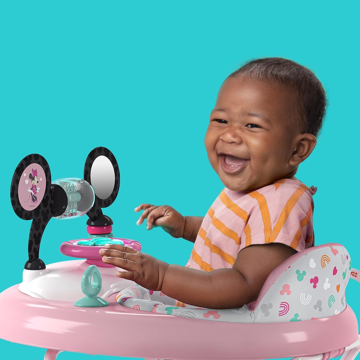 Bright Starts, Disney Baby, Minnie Mouse Forever Besties 2-in-1 Activity Walker with Removable Toy Station with Lights, Songs & Sounds, Adjustable Height, Foldable, Easy to Clean, Pink, Age 6 months+