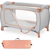 hauck reisbed Sleep N Play Go Plus - Babyreisbed met wieltjes, draagtas, opvouwbare bodem en grote opening om in te spelen - vanaf de geboorte tot 15 kg - Klein opvouwbaar, Dusty Cork