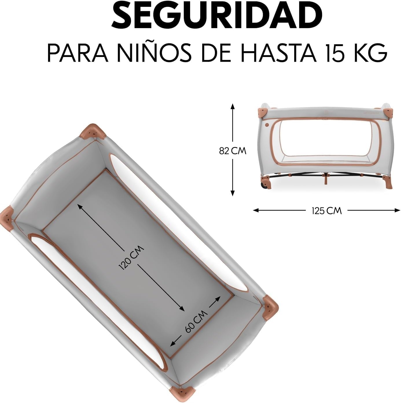 hauck reisbed Sleep N Play Go Plus - Babyreisbed met wieltjes, draagtas, opvouwbare bodem en grote opening om in te spelen - vanaf de geboorte tot 15 kg - Klein opvouwbaar, Dusty Cork