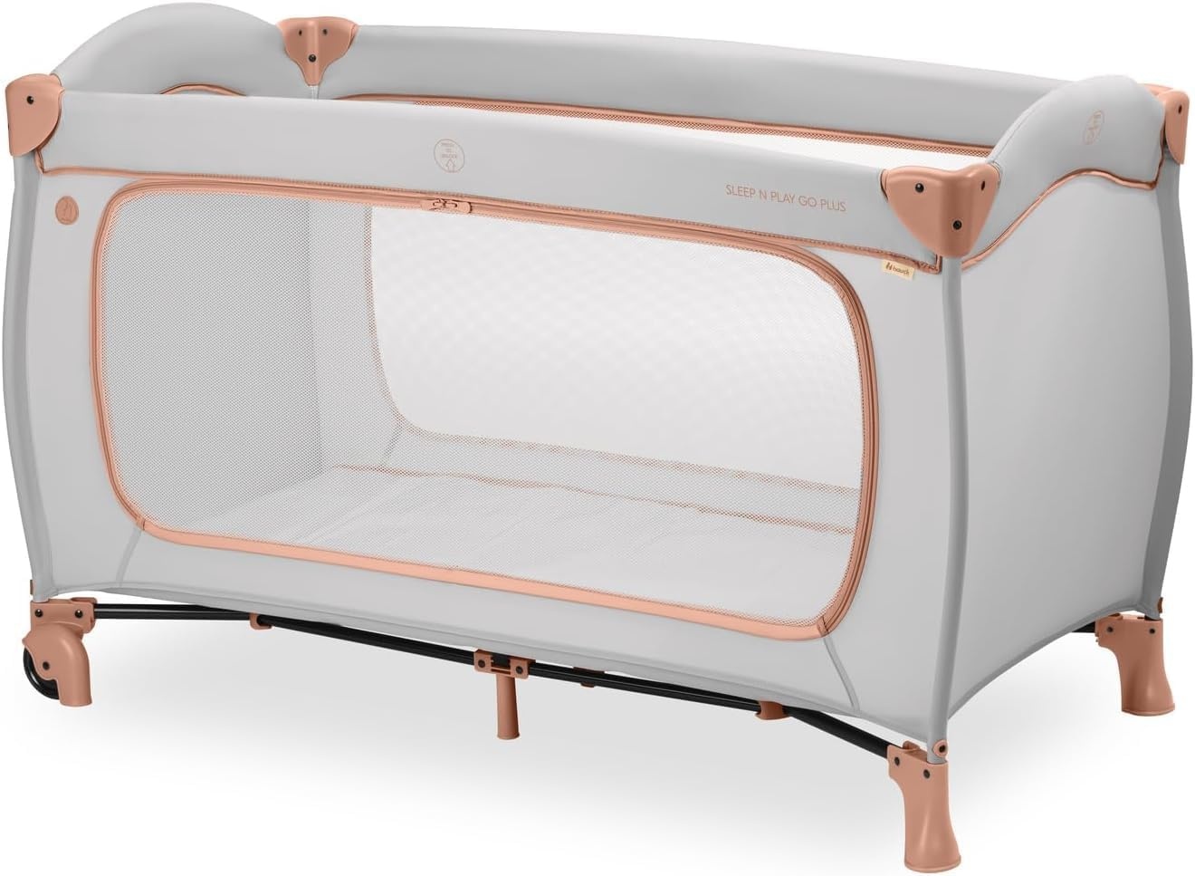 hauck reisbed Sleep N Play Go Plus - Babyreisbed met wieltjes, draagtas, opvouwbare bodem en grote opening om in te spelen - vanaf de geboorte tot 15 kg - Klein opvouwbaar, Dusty Cork