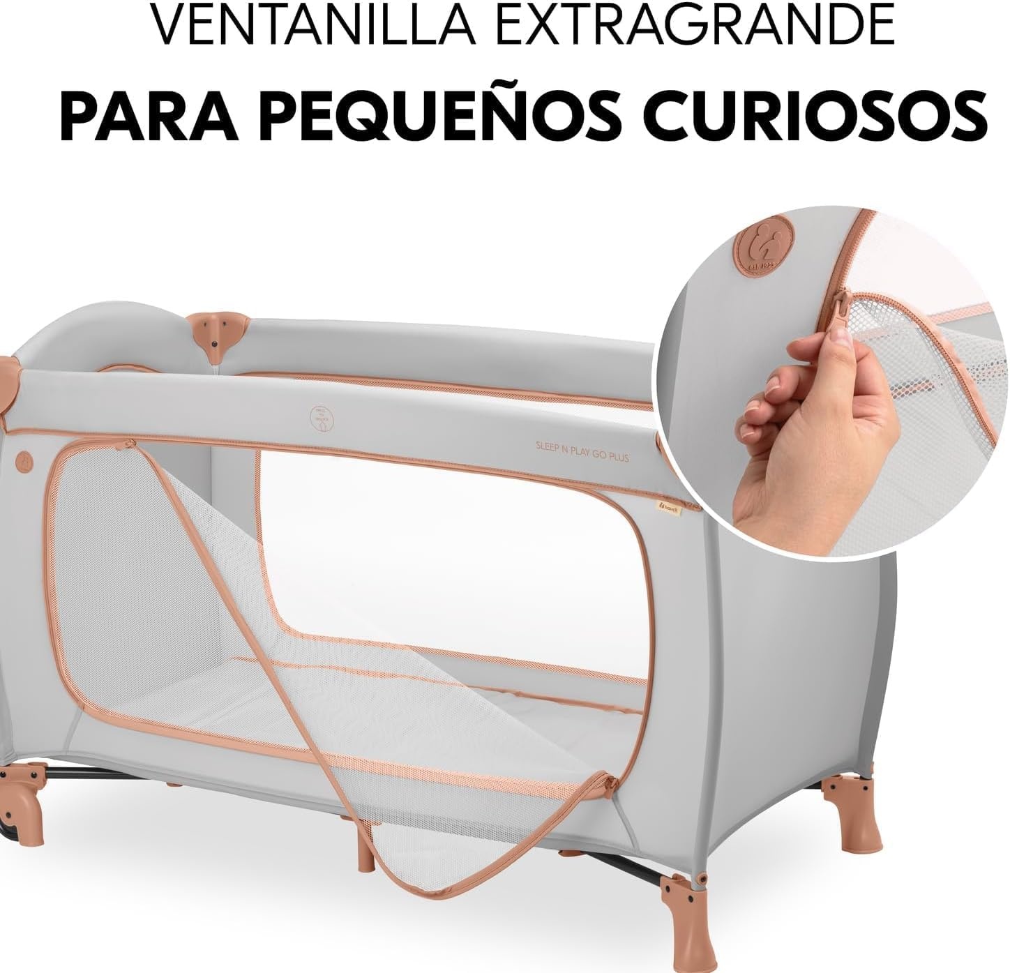 hauck reisbed Sleep N Play Go Plus - Babyreisbed met wieltjes, draagtas, opvouwbare bodem en grote opening om in te spelen - vanaf de geboorte tot 15 kg - Klein opvouwbaar, Dusty Cork