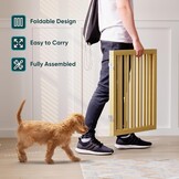 Semiocthome Bamboe vrijstaande hondenhekken voor deuropeningen, 2-panel indoor puppypoorten voor het huis met 2 metalen standaards, 60 cm (H) opvouwbaar huisdierhek voor trappen breidt uit tot 94 cm