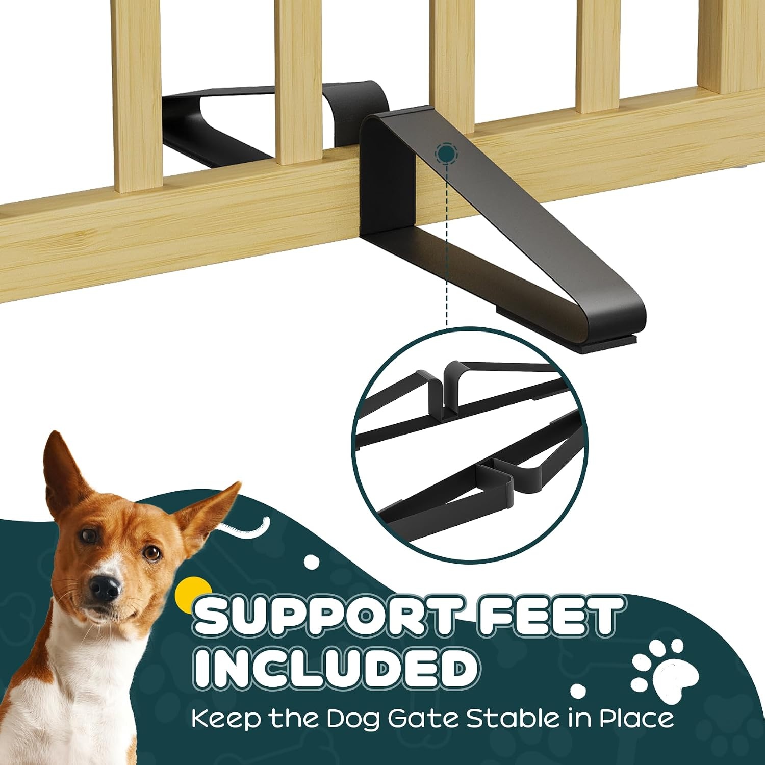 Semiocthome Bamboe vrijstaande hondenhekken voor deuropeningen, 2-panel indoor puppypoorten voor het huis met 2 metalen standaards, 60 cm (H) opvouwbaar huisdierhek voor trappen breidt uit tot 94 cm