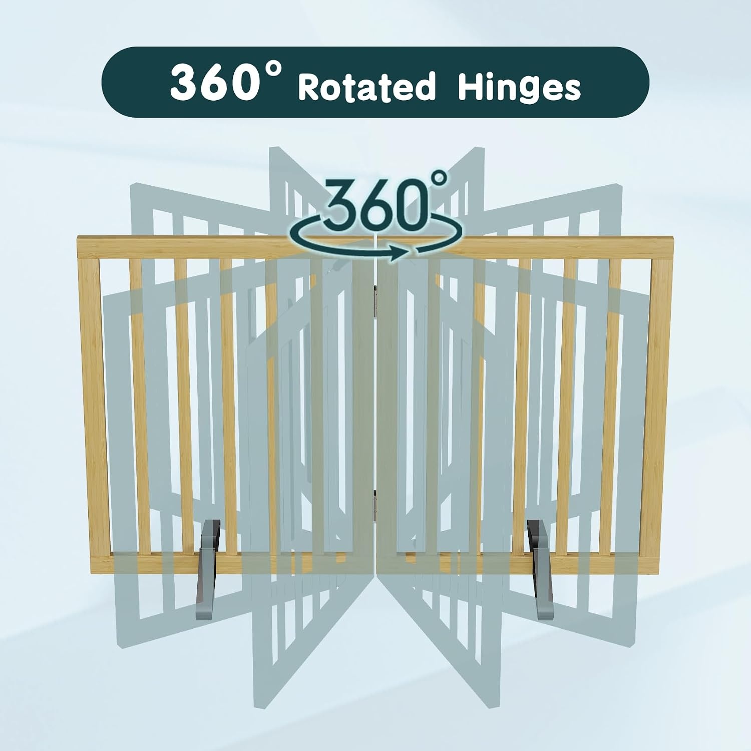 Semiocthome Bamboe vrijstaande hondenhekken voor deuropeningen, 2-panel indoor puppypoorten voor het huis met 2 metalen standaards, 60 cm (H) opvouwbaar huisdierhek voor trappen breidt uit tot 94 cm